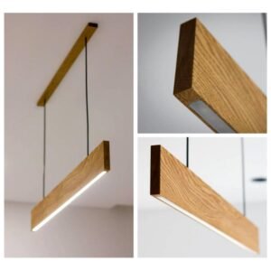 Smal Lineær LED Pendel i Massiv Eg – 100 cm